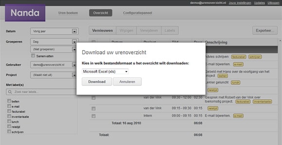Download uw urenoverzicht