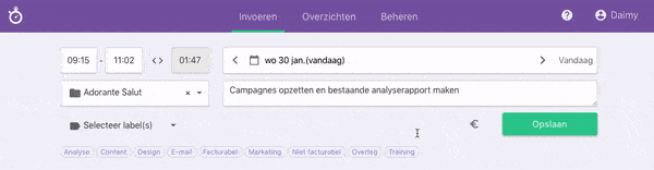 Nanda urenoverzicht - Dopamine shotje - uurtarief facturabel