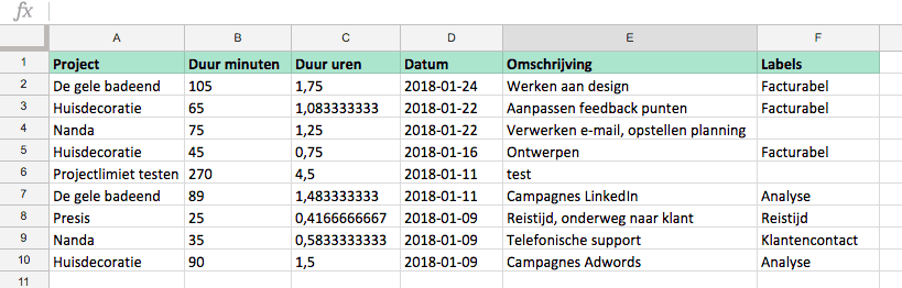 Nanda urenoverzicht - Nanda 3 Beta - Excel export Nanda urenoverzicht - Nanda 3 Beta - Excel export