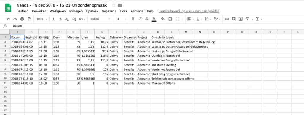 Nanda Urenoverzicht - Excel update - zonder opmaak Nanda Urenoverzicht - Excel update - zonder opmaak