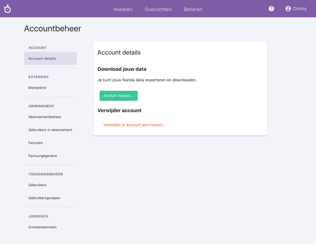 Nanda urenoverzicht - overzichtelijke menu update - Accountbeheer Nanda urenoverzicht - overzichtelijke menu update - Accountbeheer