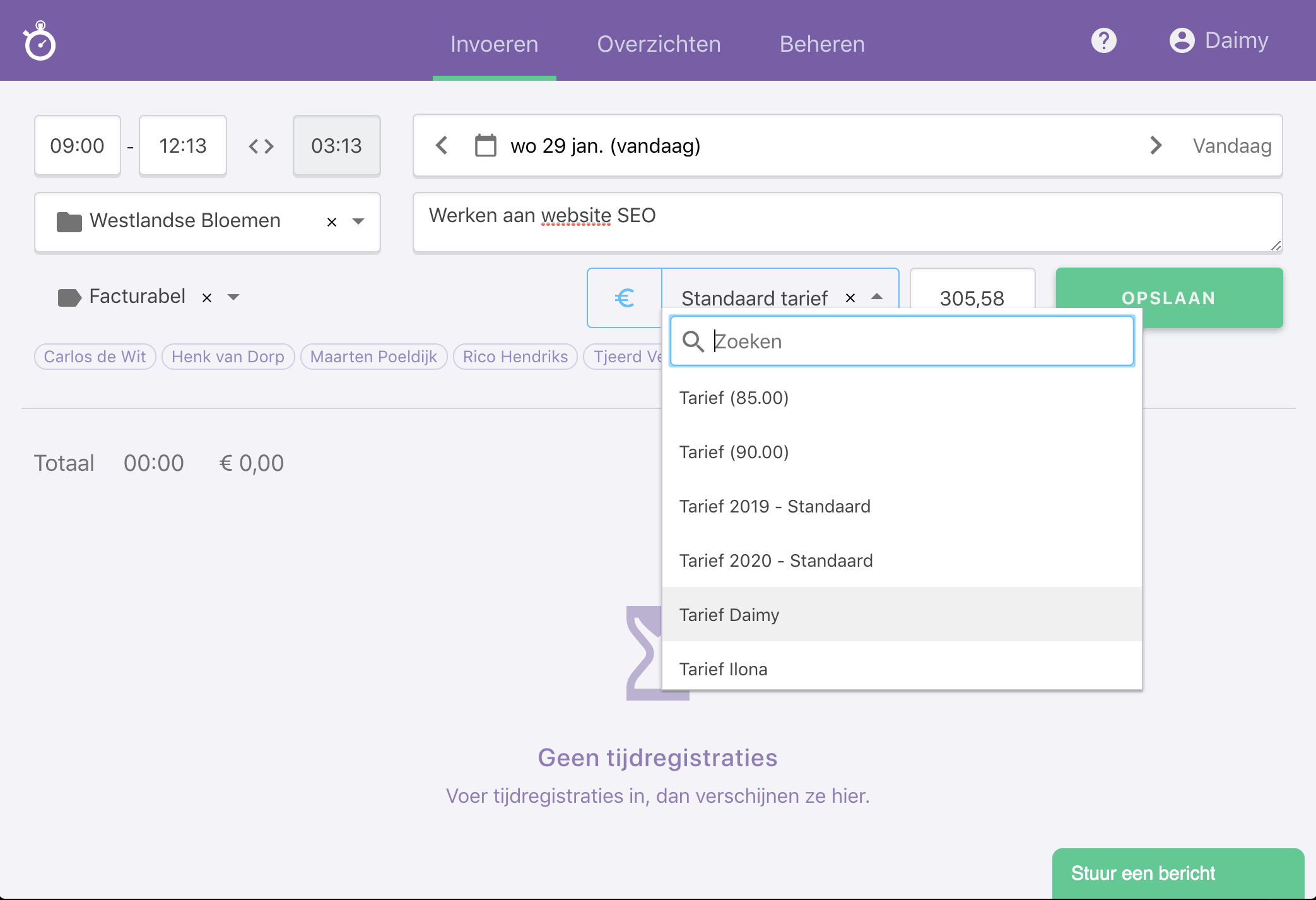 Nanda urenoverzicht - verschillende uurtarieven - aanpassen tarief Nanda urenoverzicht - verschillende uurtarieven - aanpassen tarief