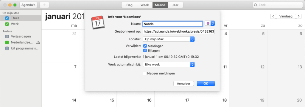 Nanda urenoverzicht - Laag op Mac