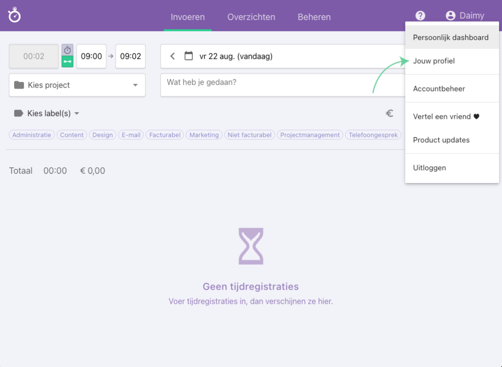 Nanda urenoverzicht - Tijdregistraties afschermen