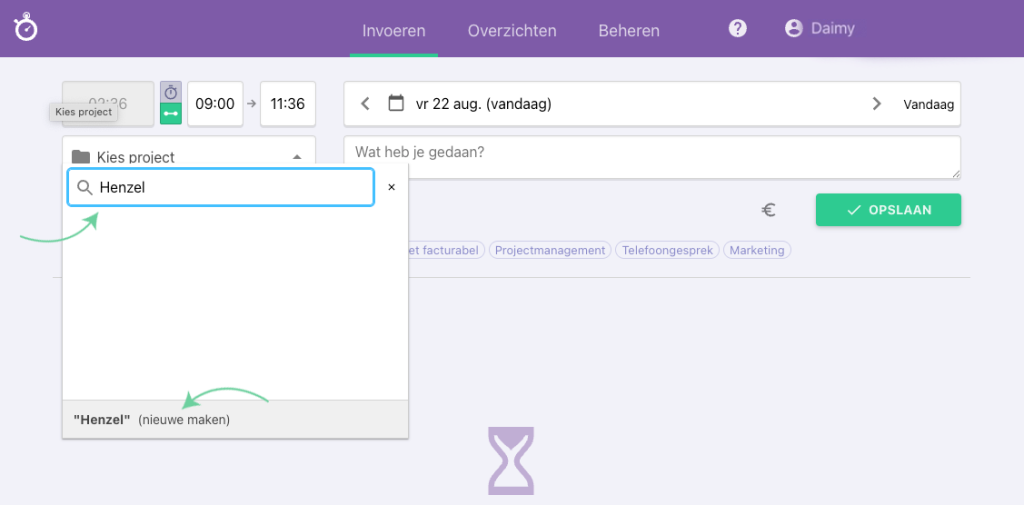 Nanda urenoverzicht - organisatie aanmaken manier 2